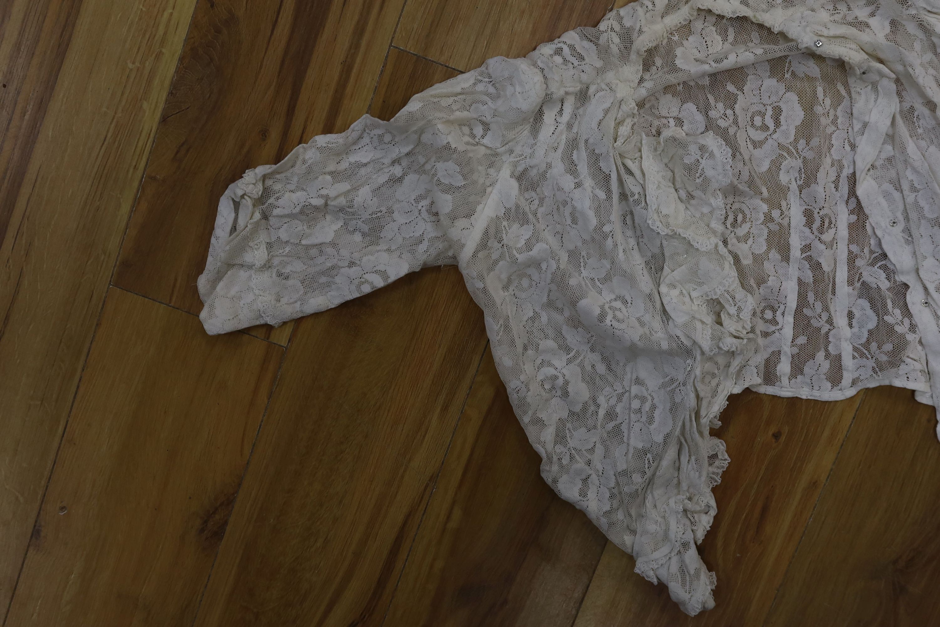 Three Edwardian lace blouses, a lace collar and all-in-one under garments